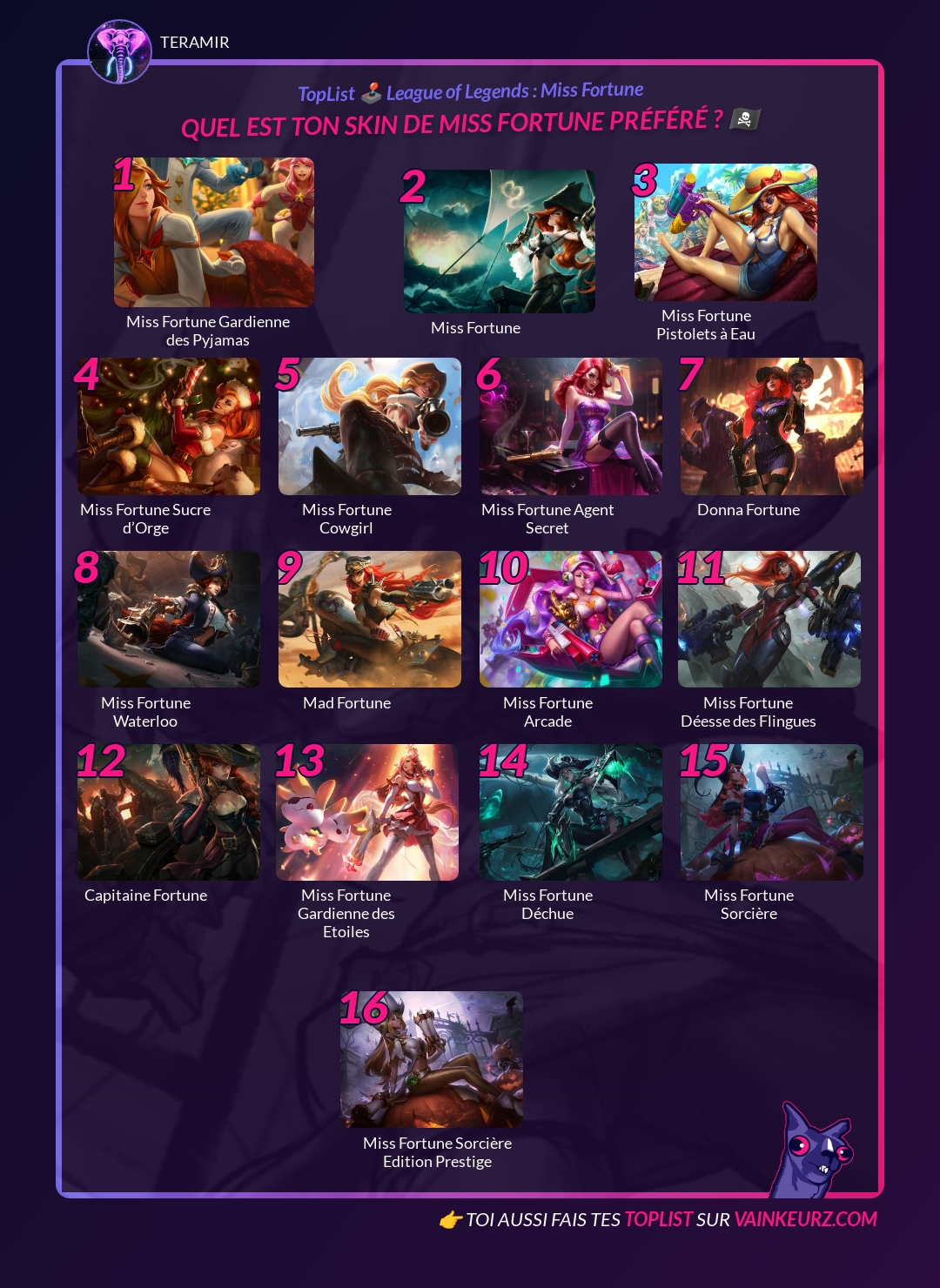 TopList League of Legends : Miss Fortune - Quel est ton skin de Miss Fortune  préféré ? 🏴‍☠️